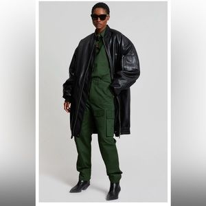 Jesse Long Faux Leather Bomber- Black